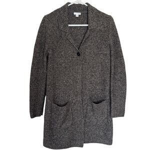 J Jill Cozy Textured Long Cardigan Sweater Heathered Brown PS Chunky Knit Pocket